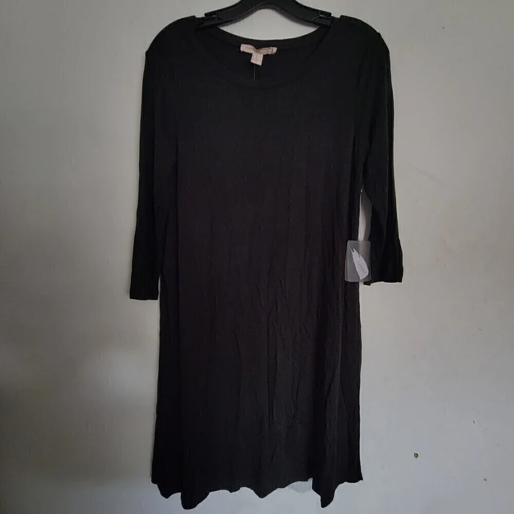 NEW Forever 21 Black 3/4 Sleeve Stretchy Classic Shift Dress Size Medium